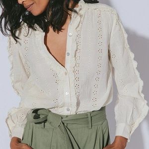 CLEOBELLA Freya Eyelet Ruffle Trim Cotton Blouse in Ivory